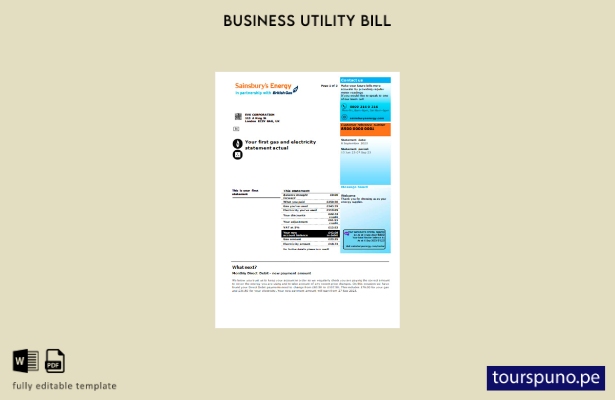listo para imprimir la factura de servicios públicos de Sainsbury Energy (Britis